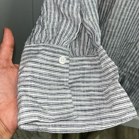 NORDSTROM Signature Linen Striped Blouson Long Blouse Sz S Gray White - Picture 5 of 10